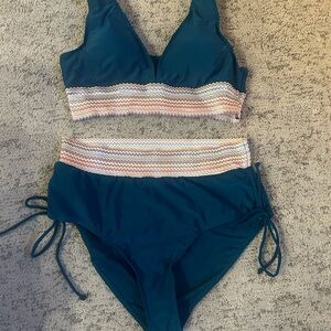 Chic Teal Bikini with Colorful Stripes